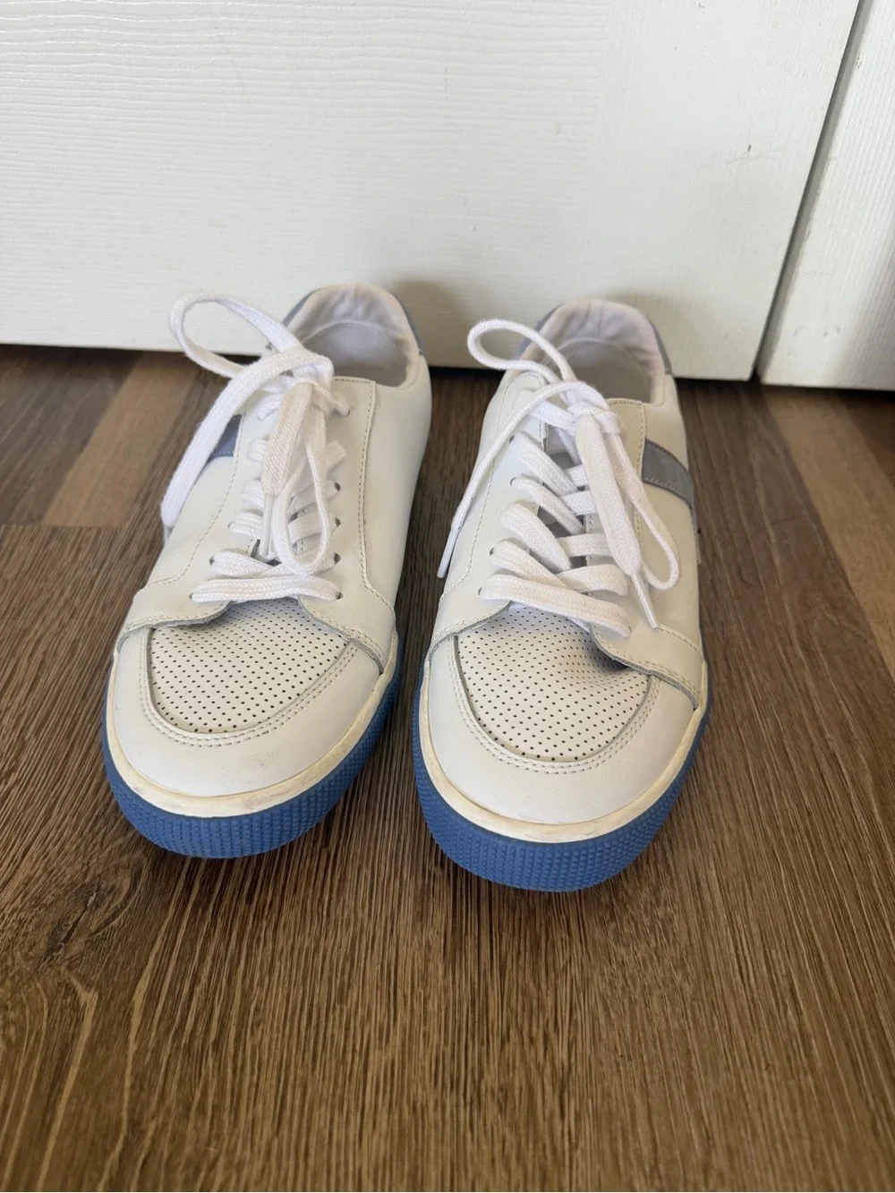 Lauren Ralph Lauren White Leather Sneakers with Blue Outsole